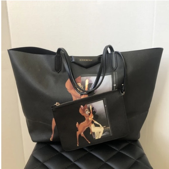 $900! Large Bambi Print Antigona Tote & Pouch - Picture 1 of 4